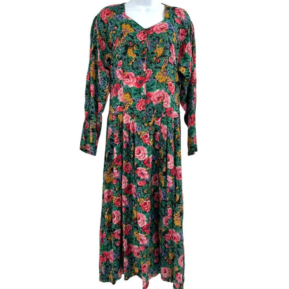 Vintage Sorrel International Cottagecore Dress Small Rayon Floral Drop Waist